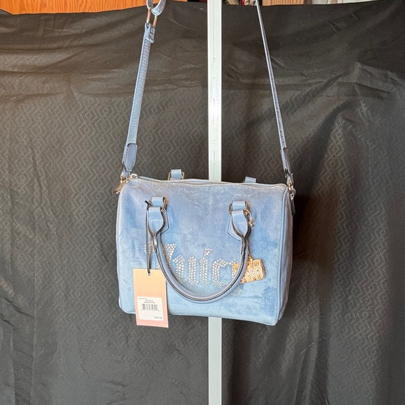Juicy Couture Light Blue Velvet Satchel Bag with a gold purse charm.. NWT) - Picture 2 of 9